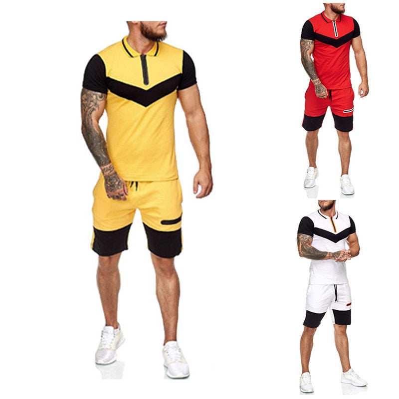 Conjunto deportivo para hombre de verano entallado (combinado de colores)
