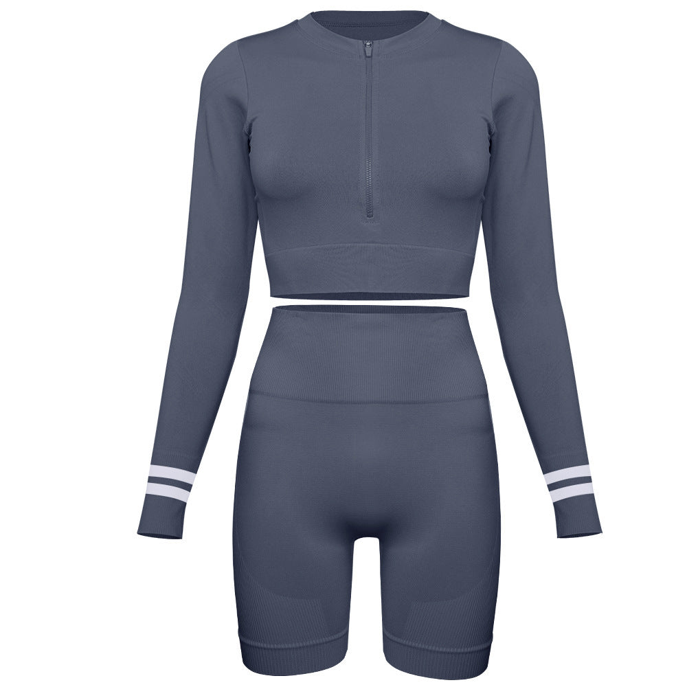 Conjunto de running ceñido sin costuras (manga larga + shorts)