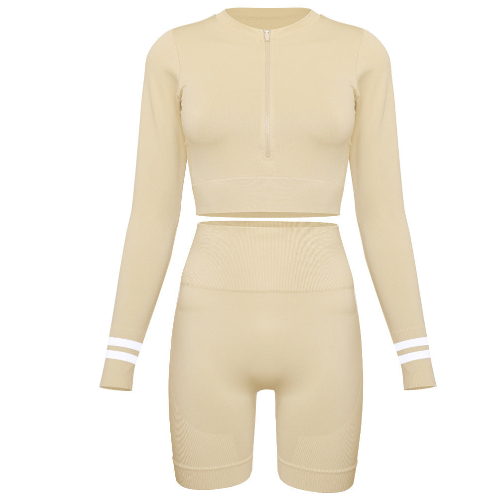 Conjunto de running ceñido sin costuras (manga larga + shorts)