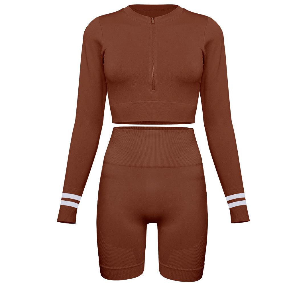 Conjunto de running ceñido sin costuras (manga larga + shorts)