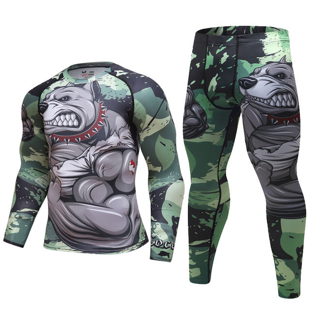 Conjunto deportivo para hombre de compresión (camiseta + pantalón) — estampado animal