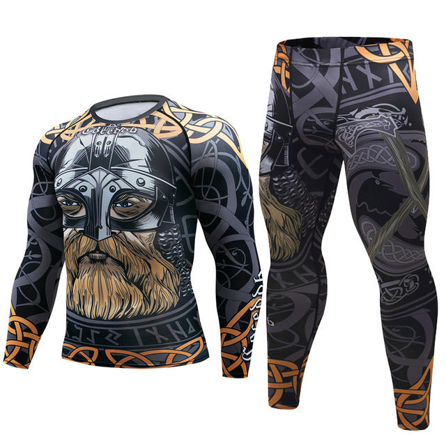 Conjunto deportivo para hombre de compresión (camiseta + pantalón) — estampado animal
