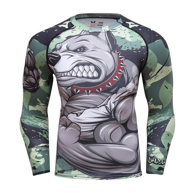 Conjunto deportivo para hombre de compresión (camiseta + pantalón) — estampado animal