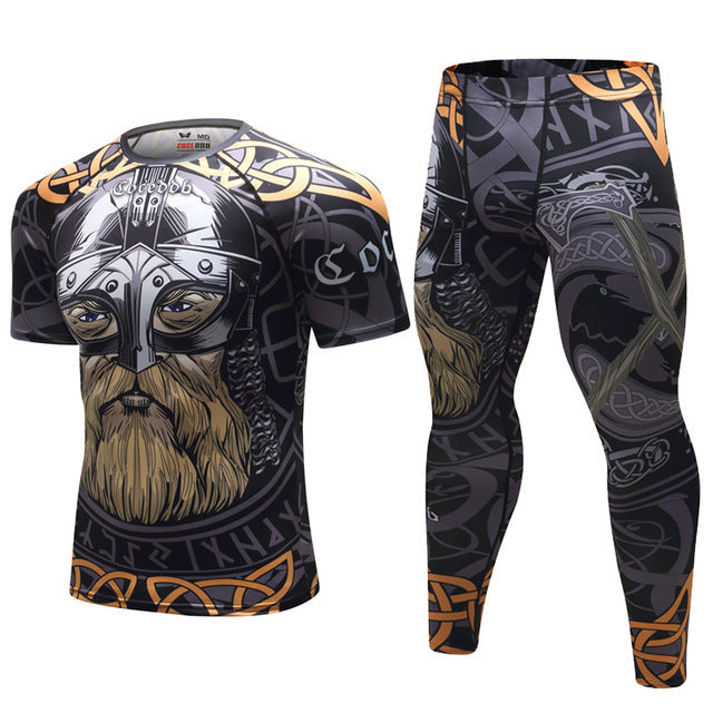 Conjunto deportivo para hombre de compresión (camiseta + pantalón) — estampado animal