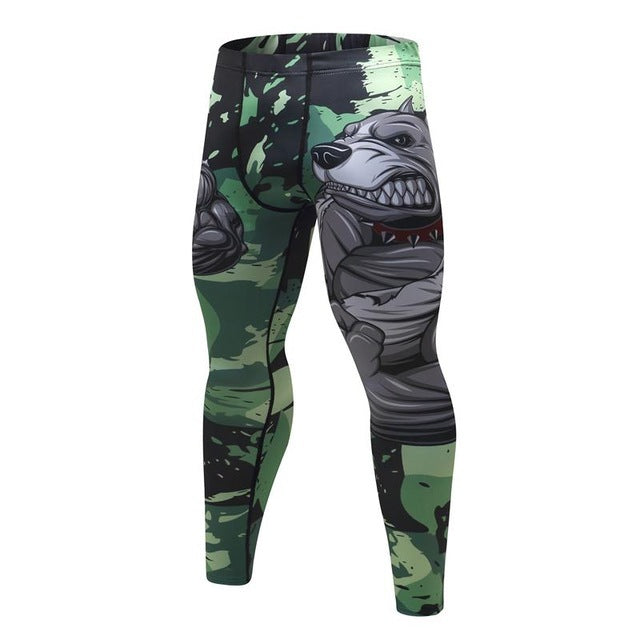 Conjunto deportivo para hombre de compresión (camiseta + pantalón) — estampado animal