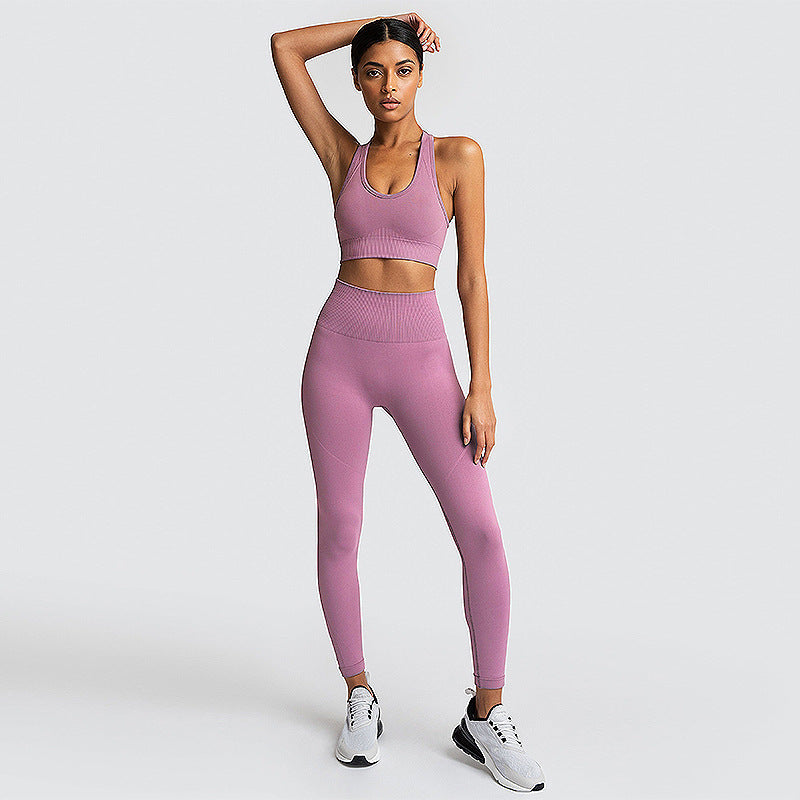 Conjunto de yoga mujer sin costuras de punto (realce de glúteos)