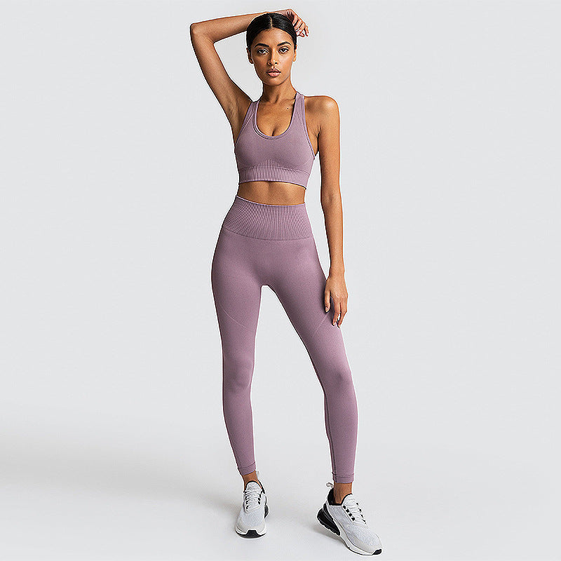 Conjunto de yoga mujer sin costuras de punto (realce de glúteos)