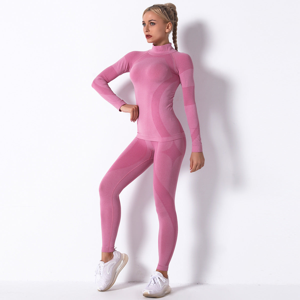 Conjunto de Yoga de Manga Larga a Rayas Tejidas con Tecnología Absorbente