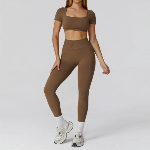 Conjunto Fitness de Yoga con Espalda Calada y Cintura Alta