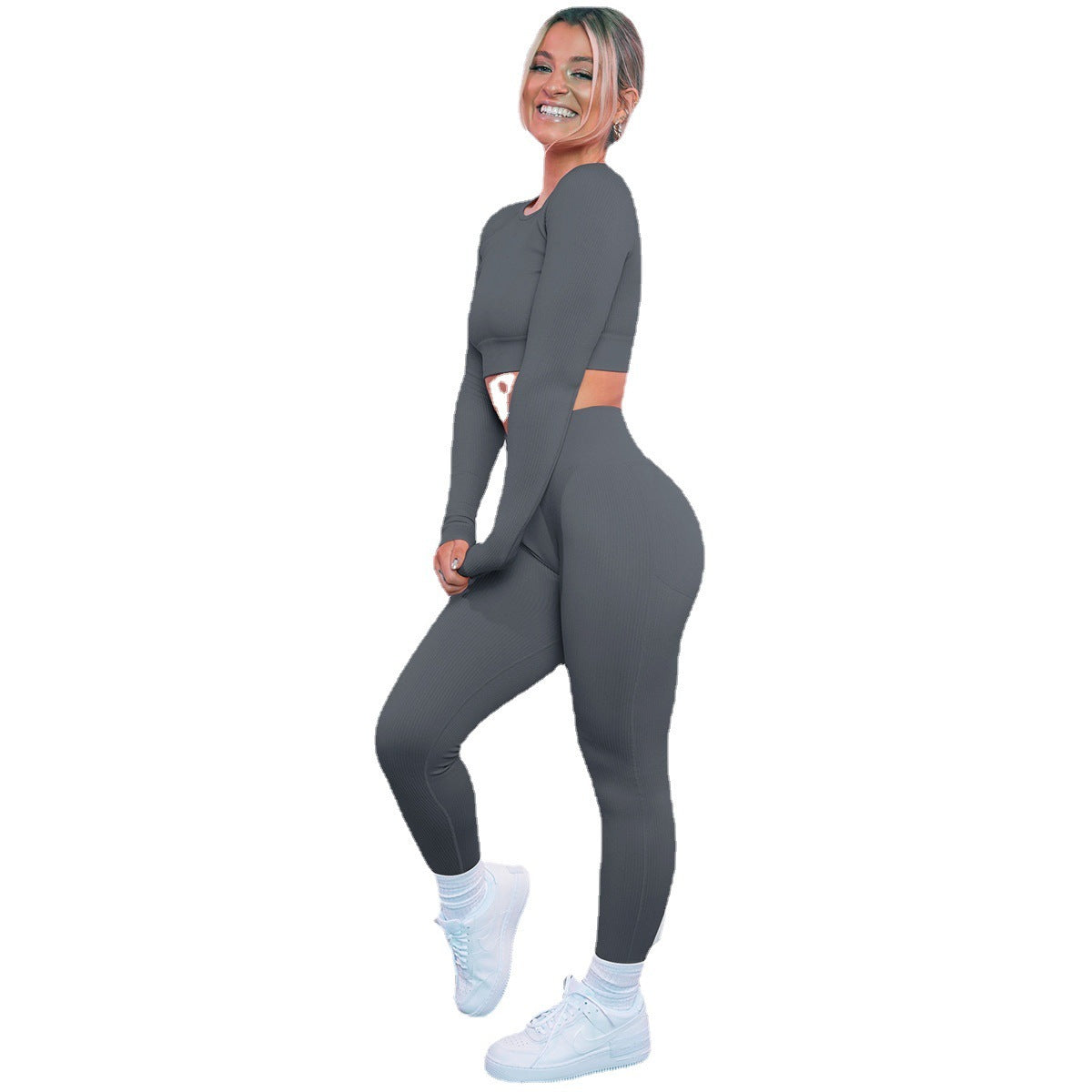 Conjunto de Yoga Deportivo sin Costuras a Rayas Tejidas