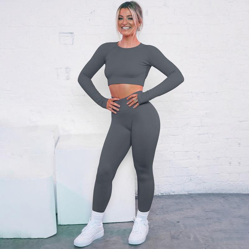 Conjunto de Yoga Deportivo sin Costuras a Rayas Tejidas