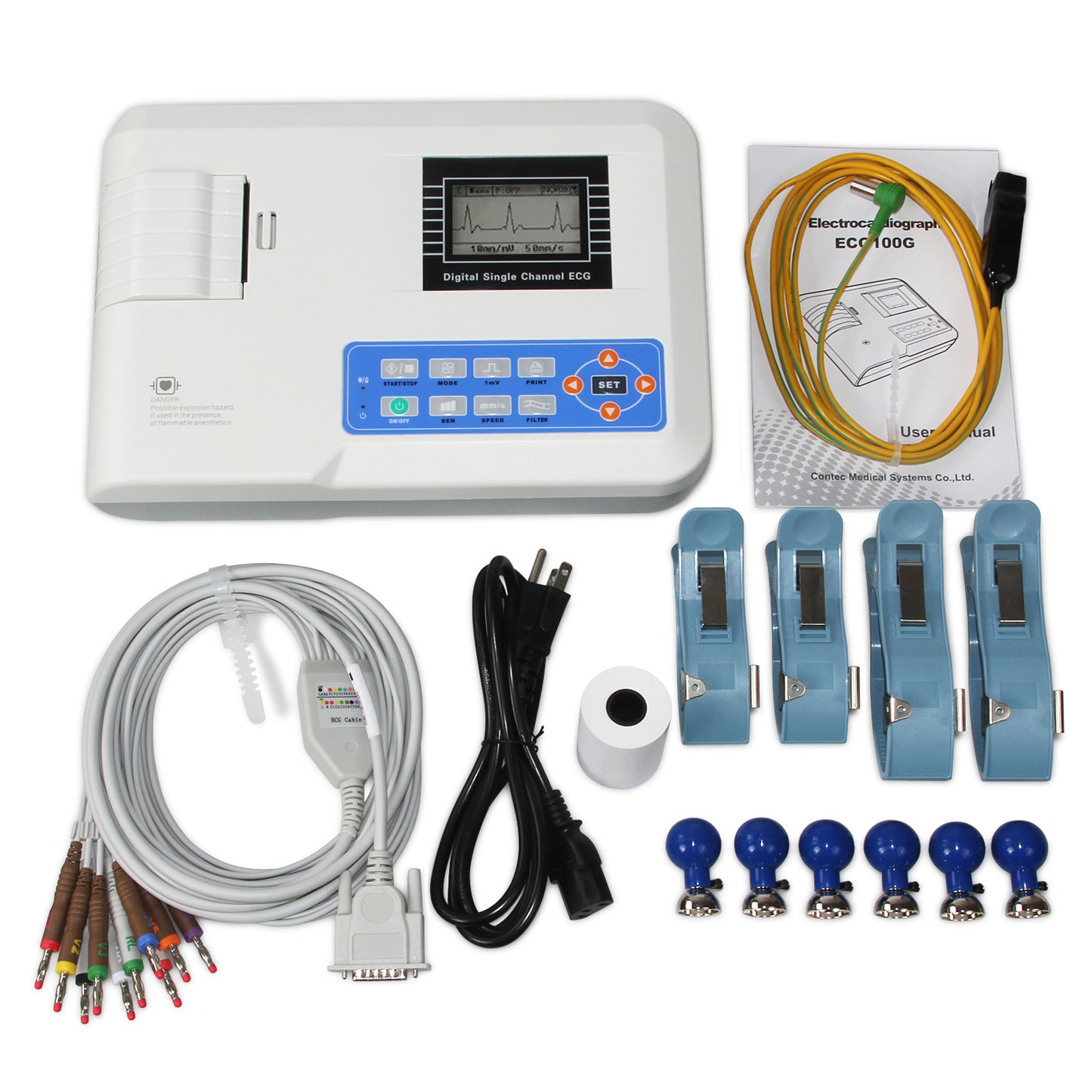 Electrocardiógrafo ECG100G 1 canal, 12 derivaciones con impresora