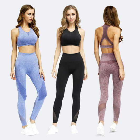Conjunto Deportivo sin Costuras con Top y Pantalón de Yoga Ajustado