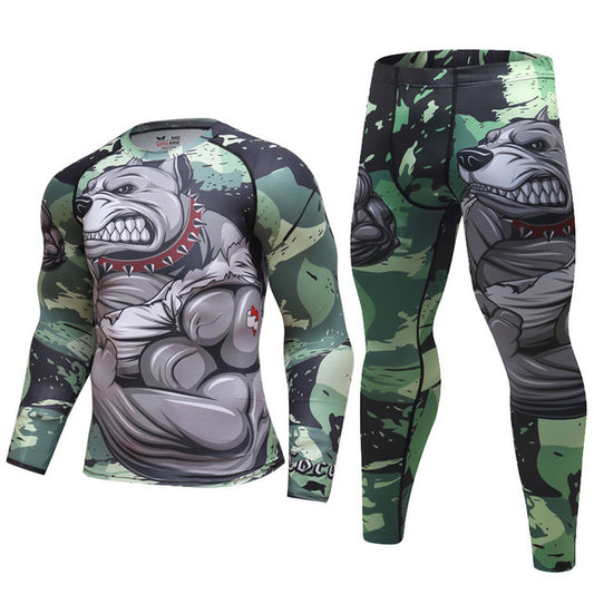 Conjunto deportivo para hombre de compresión (camiseta + pantalón) — estampado animal