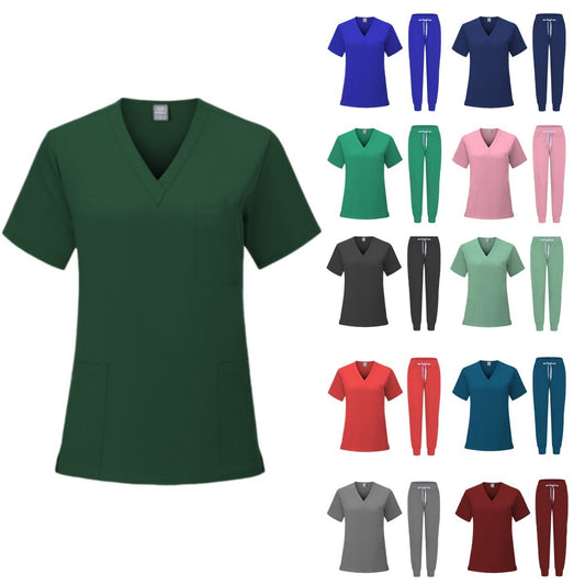 Pijama médico mujer (scrub) de manga corta — elástico y de secado rápido