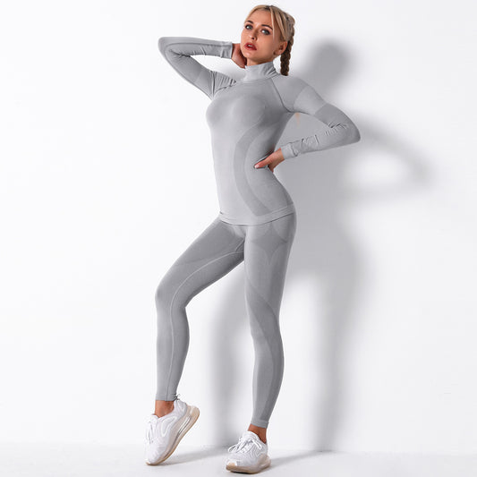 Conjunto de Yoga de Manga Larga a Rayas Tejidas con Tecnología Absorbente
