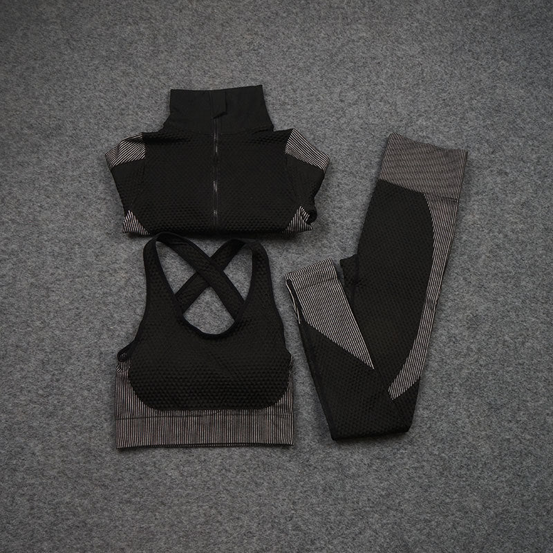 Conjunto deportivo de yoga 3 piezas (elástico)