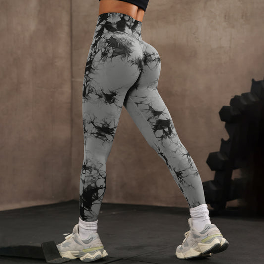 Leggings de yoga de tiro alto tie-dye (ajustados y transpirables)