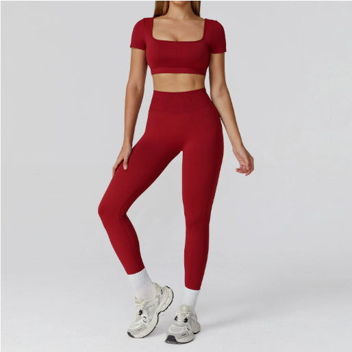 Conjunto Fitness de Yoga con Espalda Calada y Cintura Alta